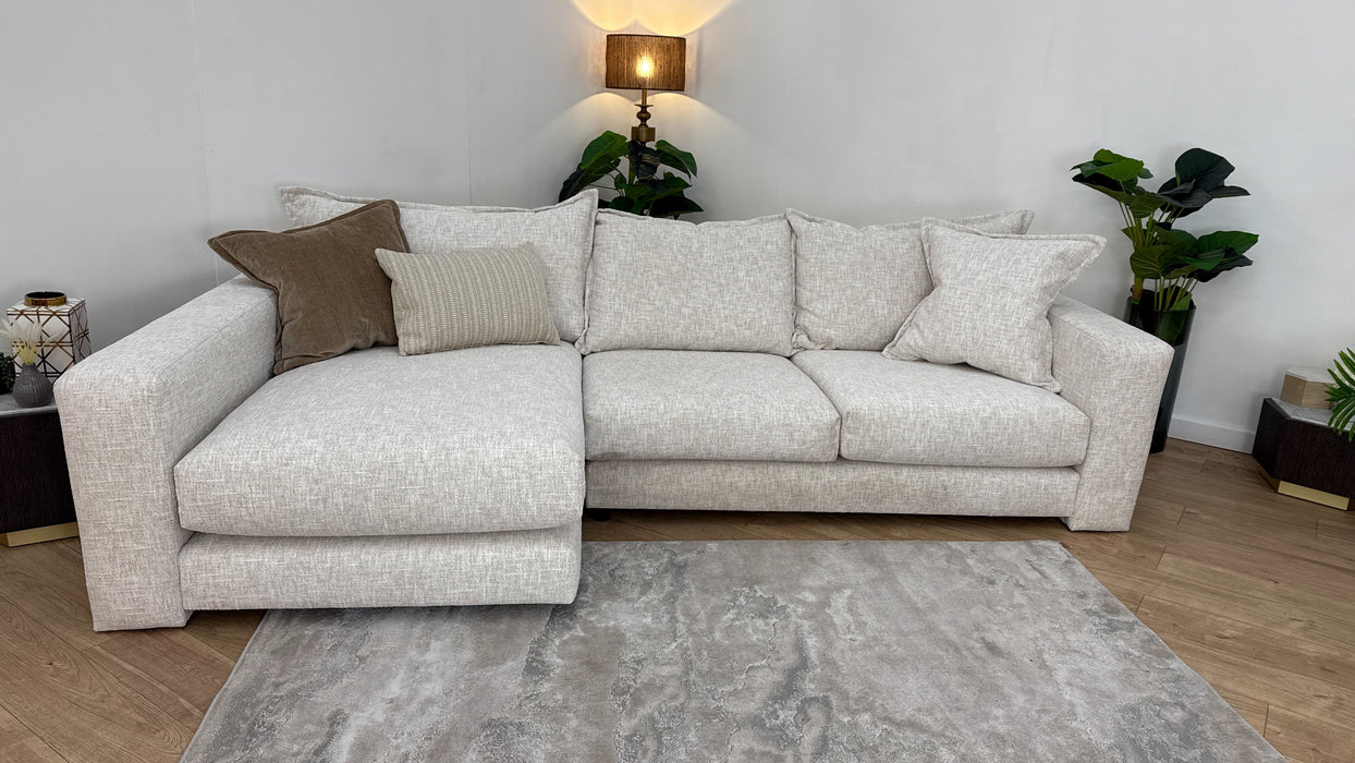 Sofology Cove Fabric Chaise Small Light Wood Panel in Artisan Chenille Ecru Mix