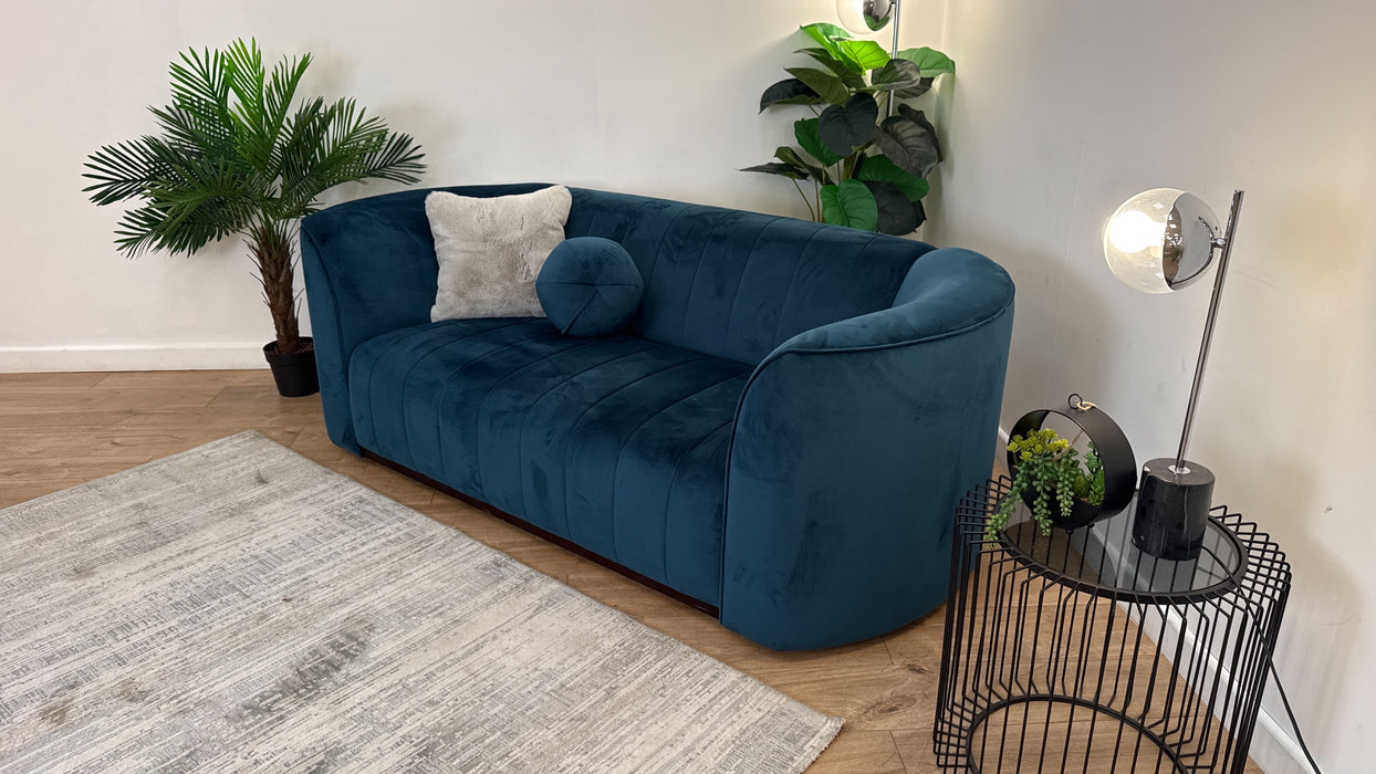 Sofology The Fitzrovia Fabric 2 Seater in Matt Velvet Navy With Dark Wood Trim
