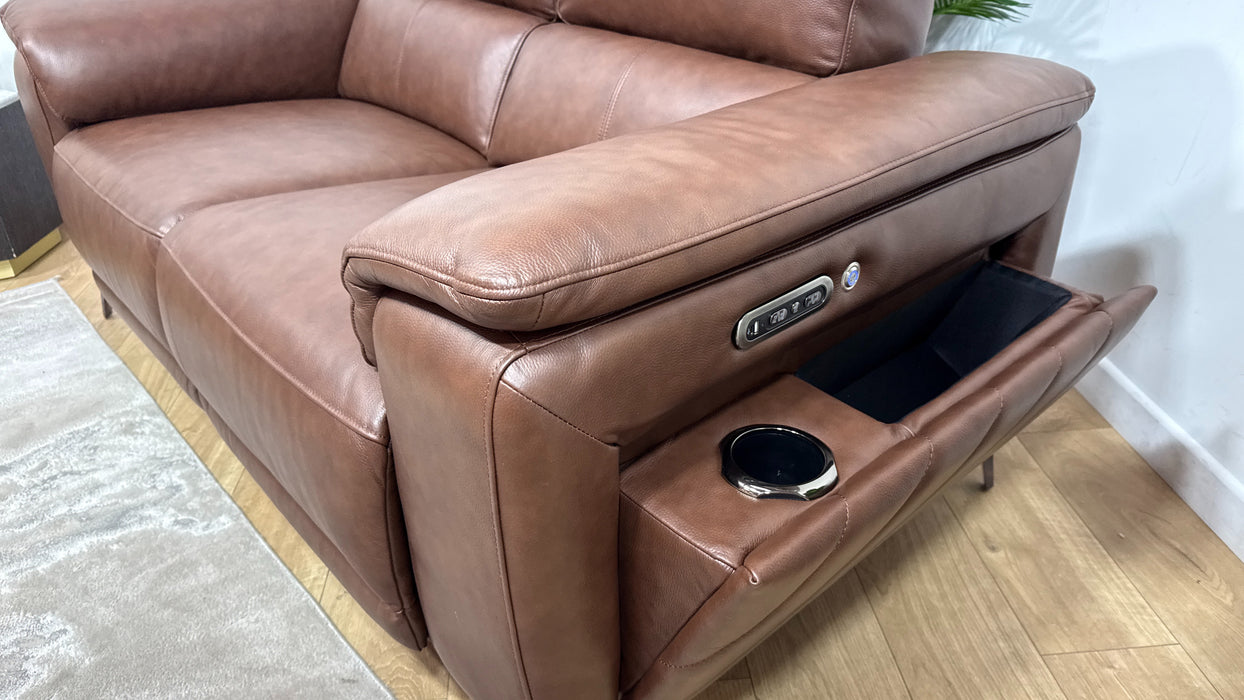 Sofology The Fratelli Leather 2 Seater Power Recliner/Headrest in Trusty Embossed Chestnut
