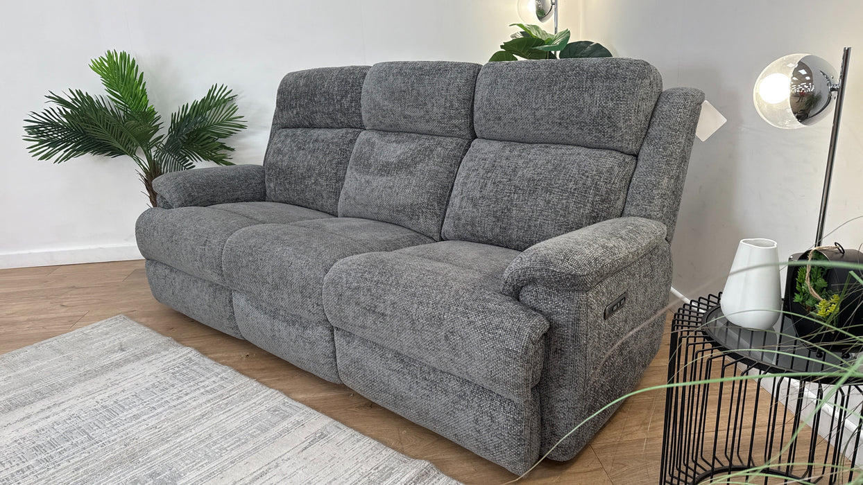 Sofology Gracie Fabric 3 Seater Power Recliner/Headrest in Hopsack Chenille Charcoal
