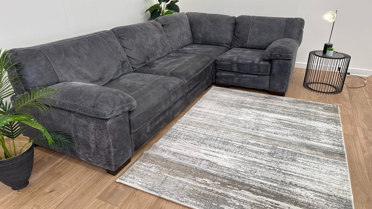 Linara 3 Corner 1 - Leather Sofa - Utah Grey