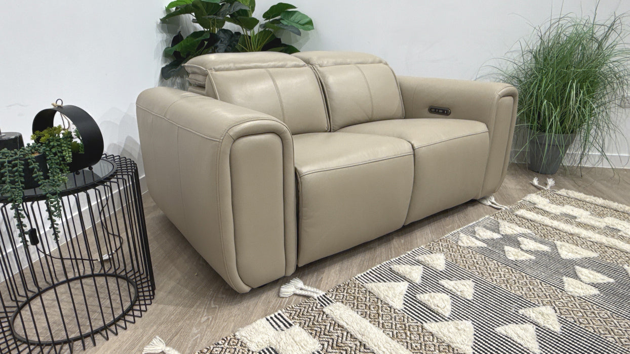 Sofology Premiere Leather 2 Seater Power Recliner/Headrest in Trusty Embossed Stone