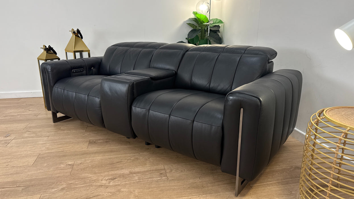 Sofology The Paramount 2.5 Seater Recliner Sofa Console in Trusty Embossed Leather Jet Black