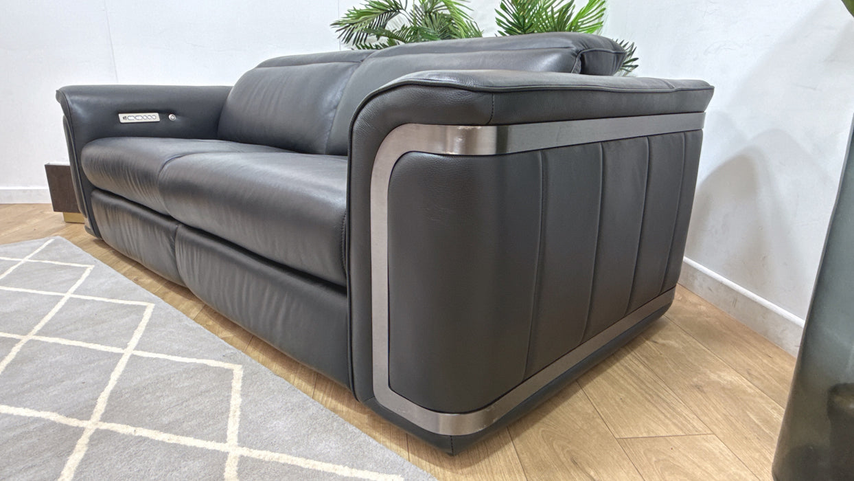 Sofology Plaza Leather 2.5 Seater Power Recliner/Headrest Heated Seats in Trusty Embossed Jet Black