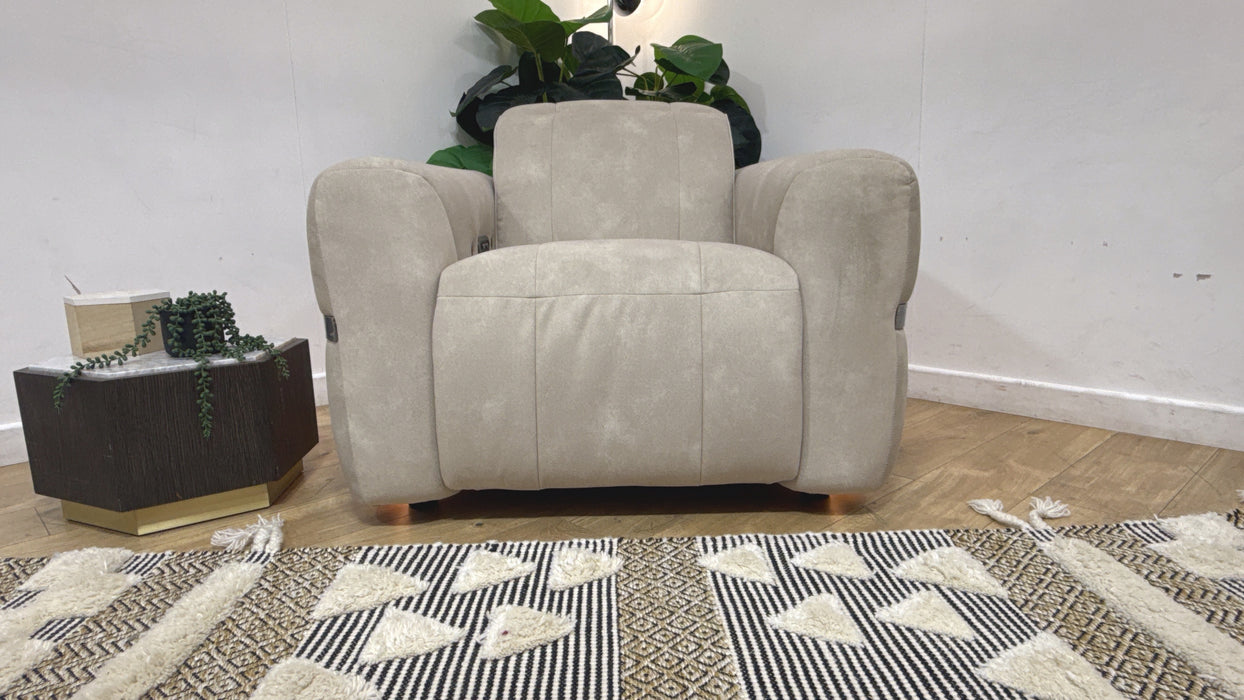 Sofology Fabric Chair Power Recliner/Headrest Heated Seat in Lifestyle Flecked Ivory