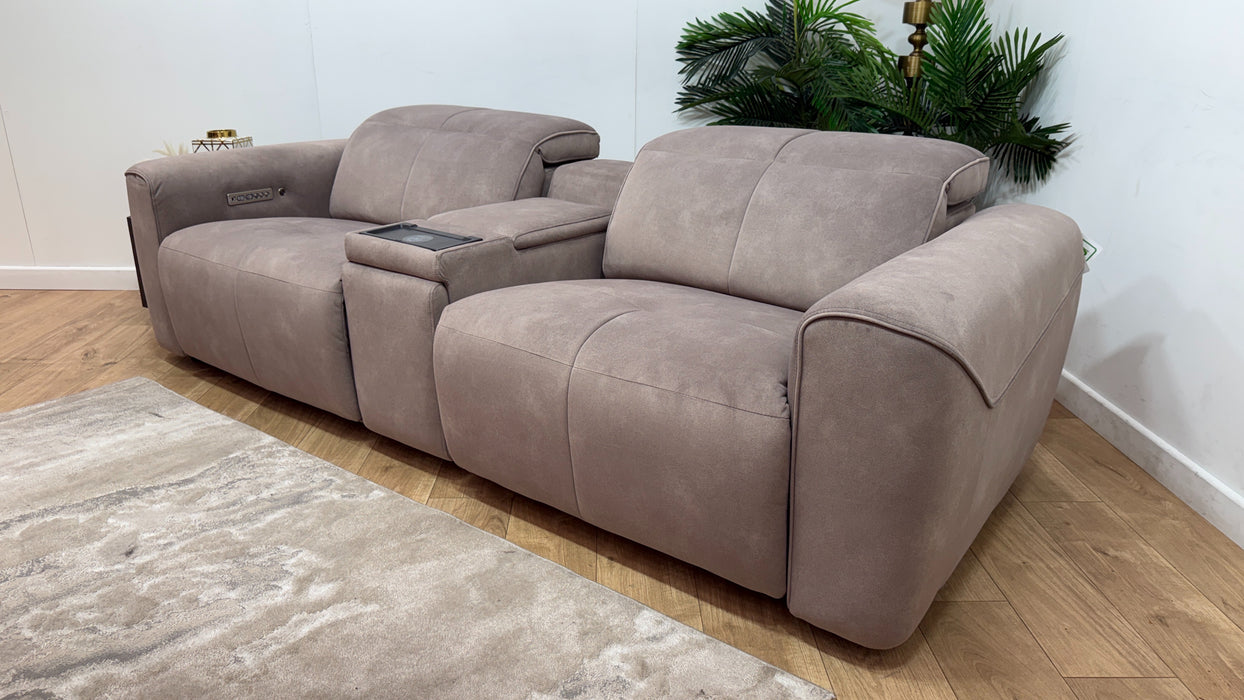 Sofology Riviera Fabric 2.5 Seater Console Power Recliner/Headrest Heated Seats in Lifestyle Flecked Nutmeg