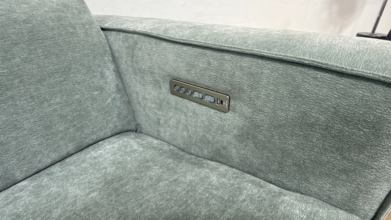 Sofology Horizon Fabric 2.5 Seater Power Recliner/Headrest in Textured Chenille Seafoam