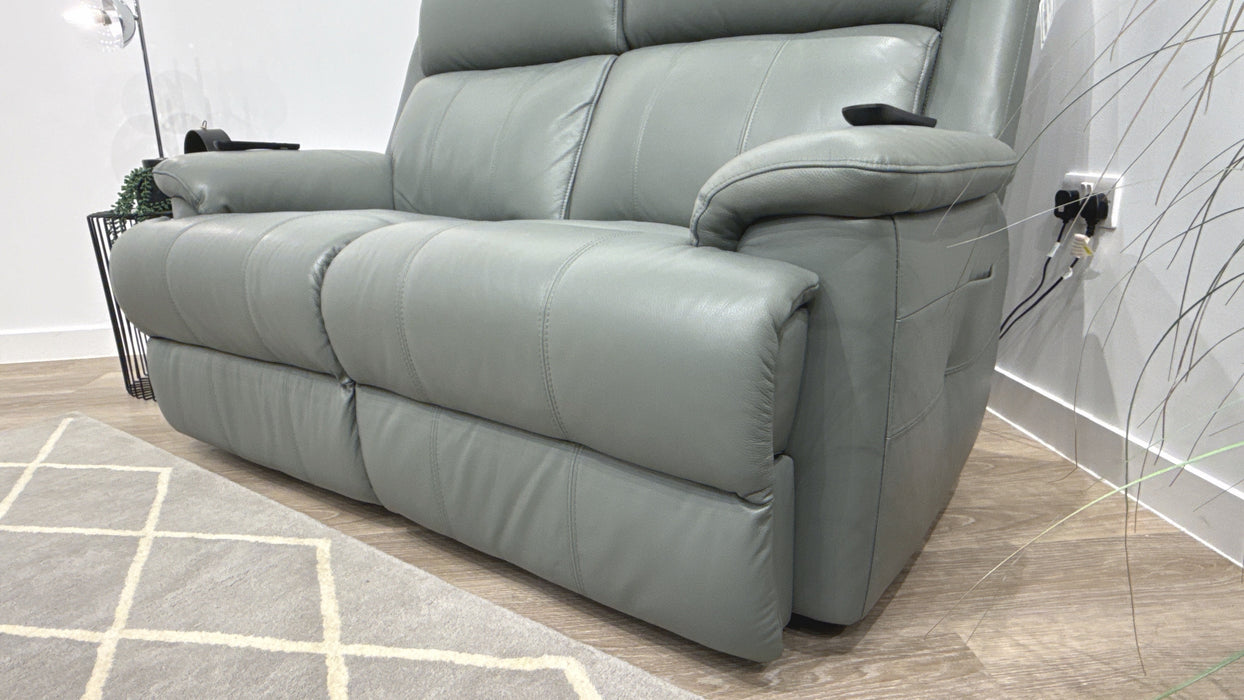 Sofology Gracie Leather 2 Seater Power Recliner/Headrest Massage in Trusty Sheen Granite Teal
