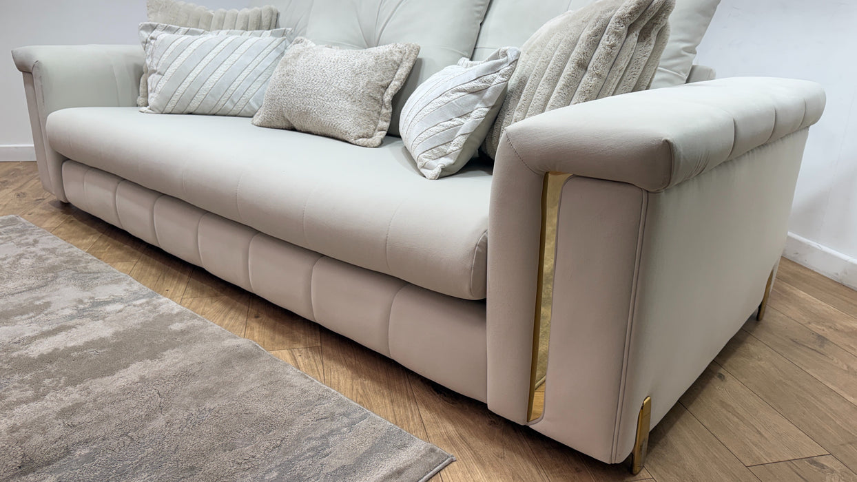 Sofology Oscar Fabric 4 Seater Gold Trim in Super Matt Velvet Ecru Mix