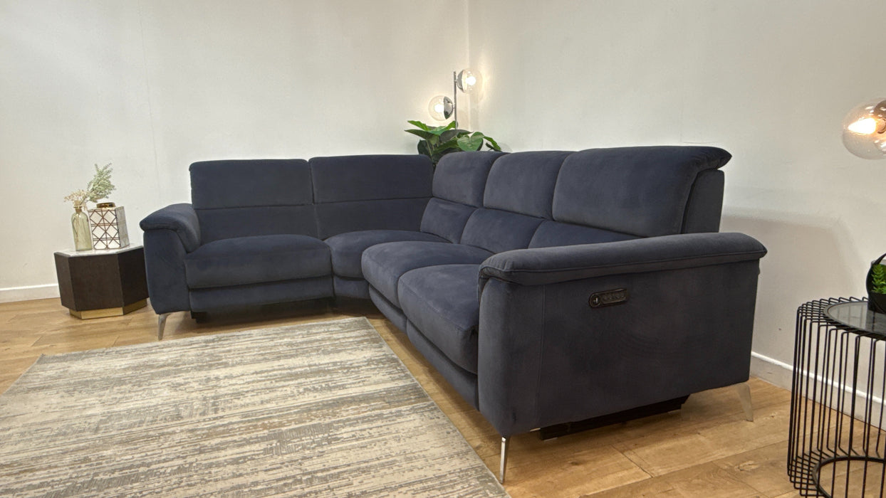 Sofology Illinois Fabric 1 Corner 2 Power Recliner/Headrest in Lifestyle Mottled Navy Blue