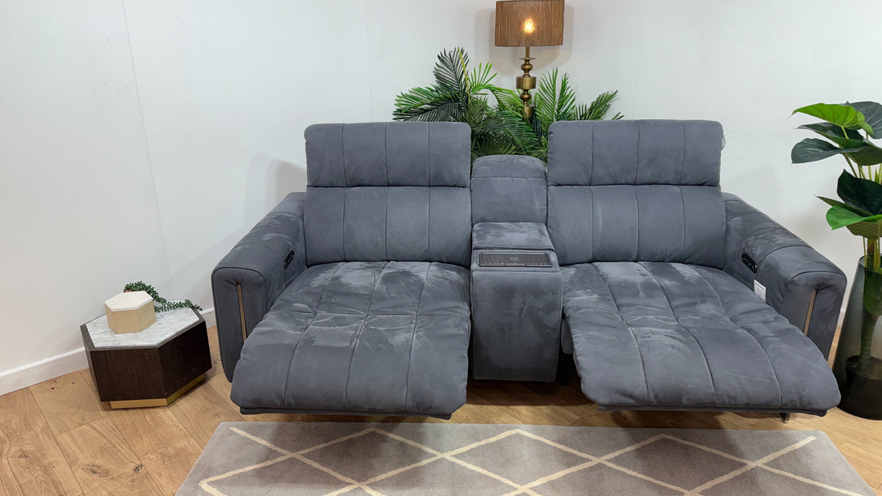 Sofology Paramount Fabric 2.5 Seater Console Power Recliner/Headrest Speakers in Lifestyle Nubuck Feel Charcoal