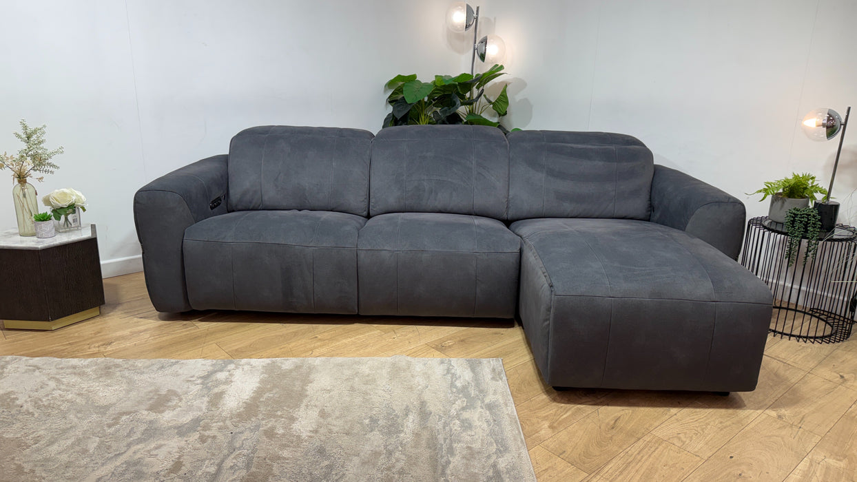 Sofology Lumiere Fabric 4 Seater Chaise Power Recliner/Headrest in Lifestyle Flecked Charcoal