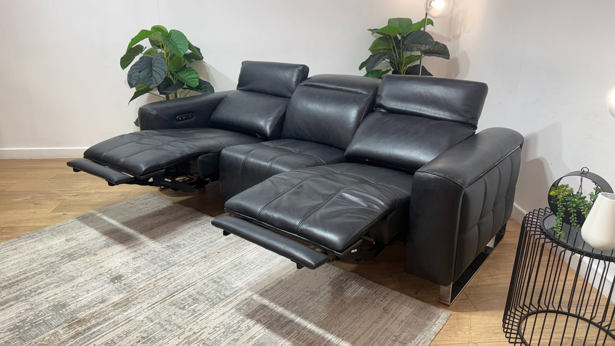 Sofology Marvella Leather 3 Seater Power Recliner/Headrest in Trusty Sheen Navy