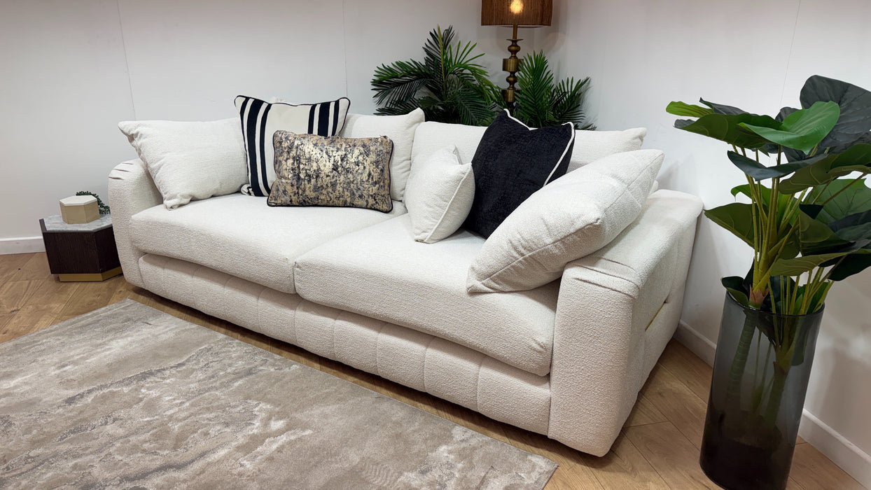 Sofology Westwood Fabric 4 Seater Gold Trim in Soft Boucle Ecru Mix