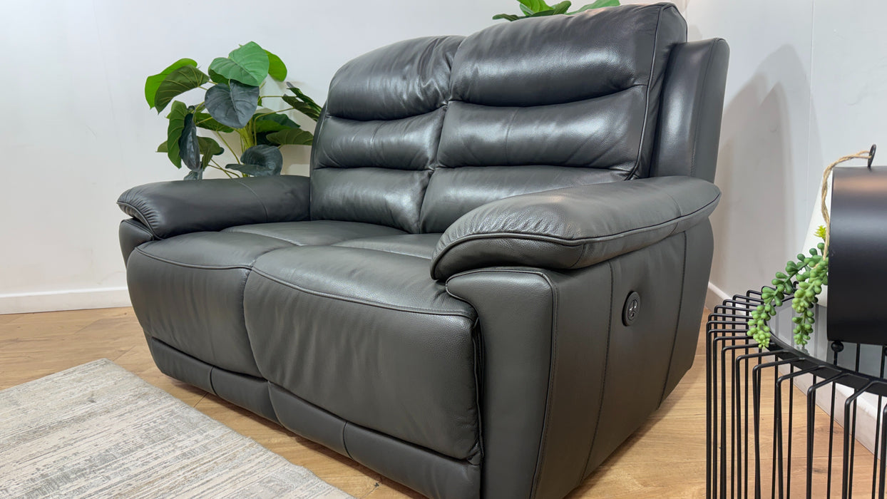 DFS Premier 2 Seater Leather Power Recliner Sofa in Graphite
