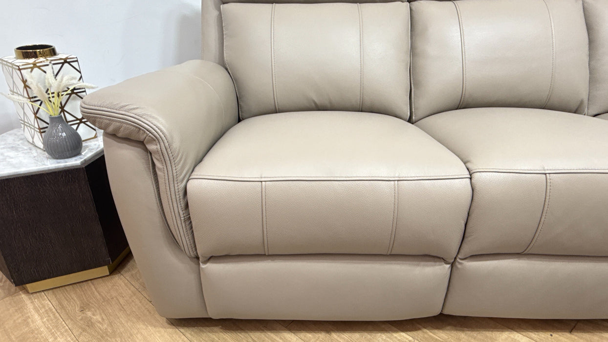 Sofology Bradie Leather 3 Seater Power Recliner/Headrest in Trusty Embossed Stone
