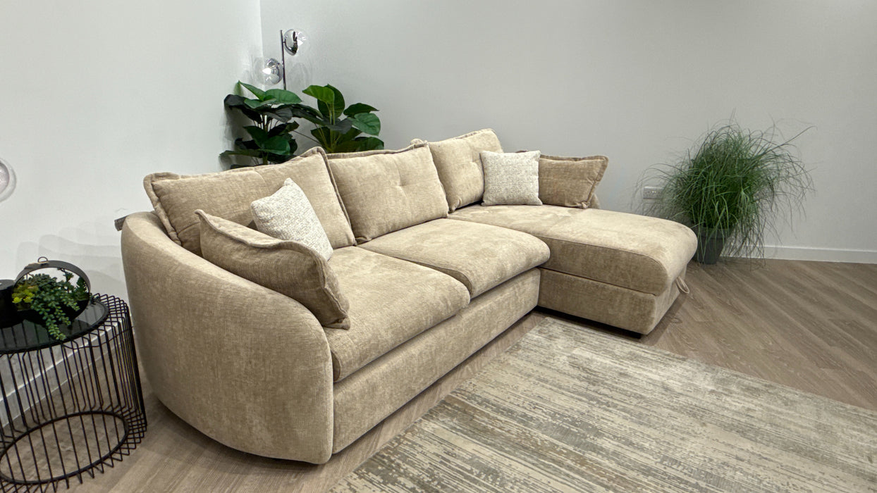 Sofology Portobello Fabric 3 Seater Chaise Sofabed Foam Seats Storage Hybrid Pocket Mattress in Teddy Chenille Natural Mix