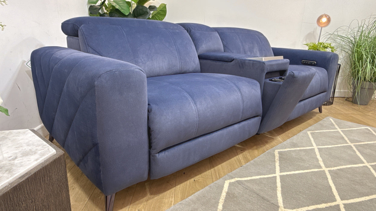 Sofology Allure Fabric 2.5 Seater Screen Console Power Recliner/Headrest Heated Seats Lumbar Support Speakers in Lifestyle Flecked Navy