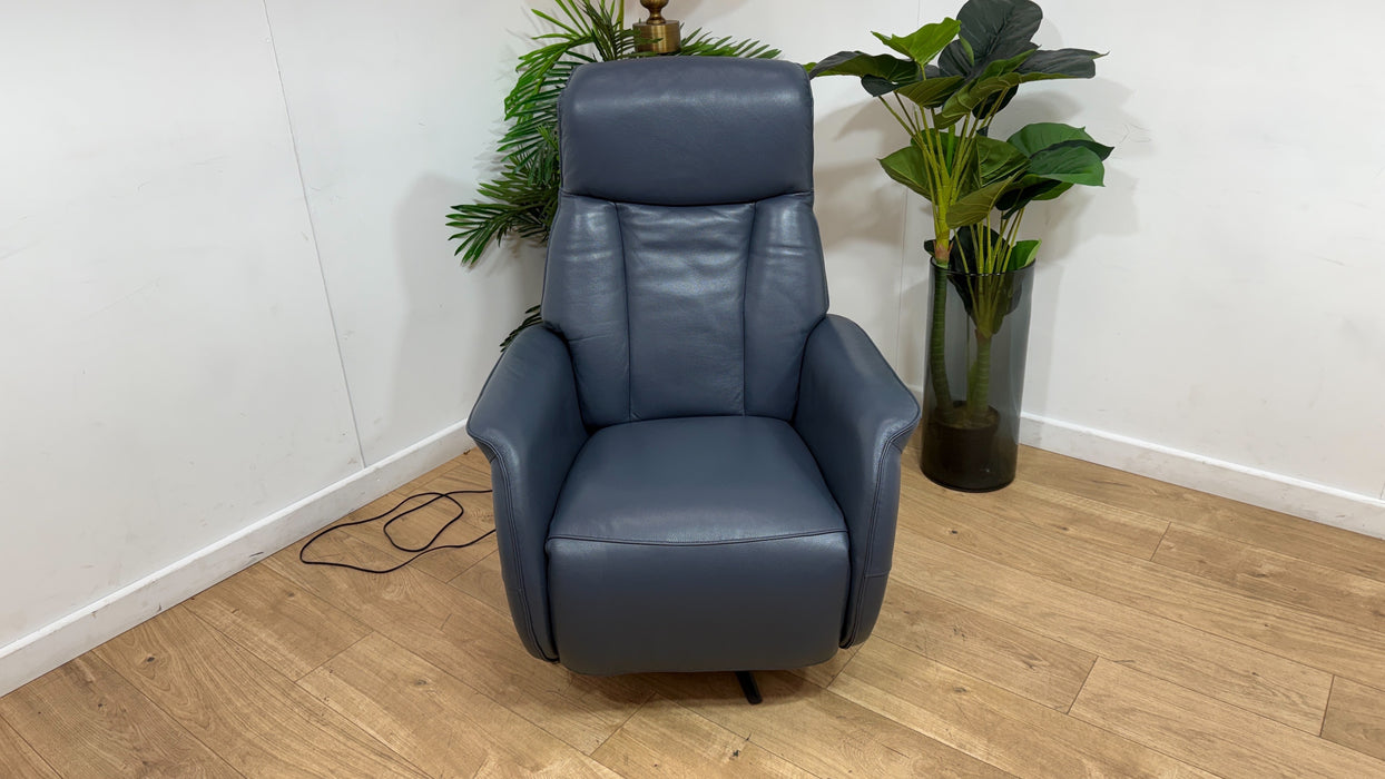 Sofology Heston Leather Chair Power Recliner in Trusty Soft Sheen Smoke Blue