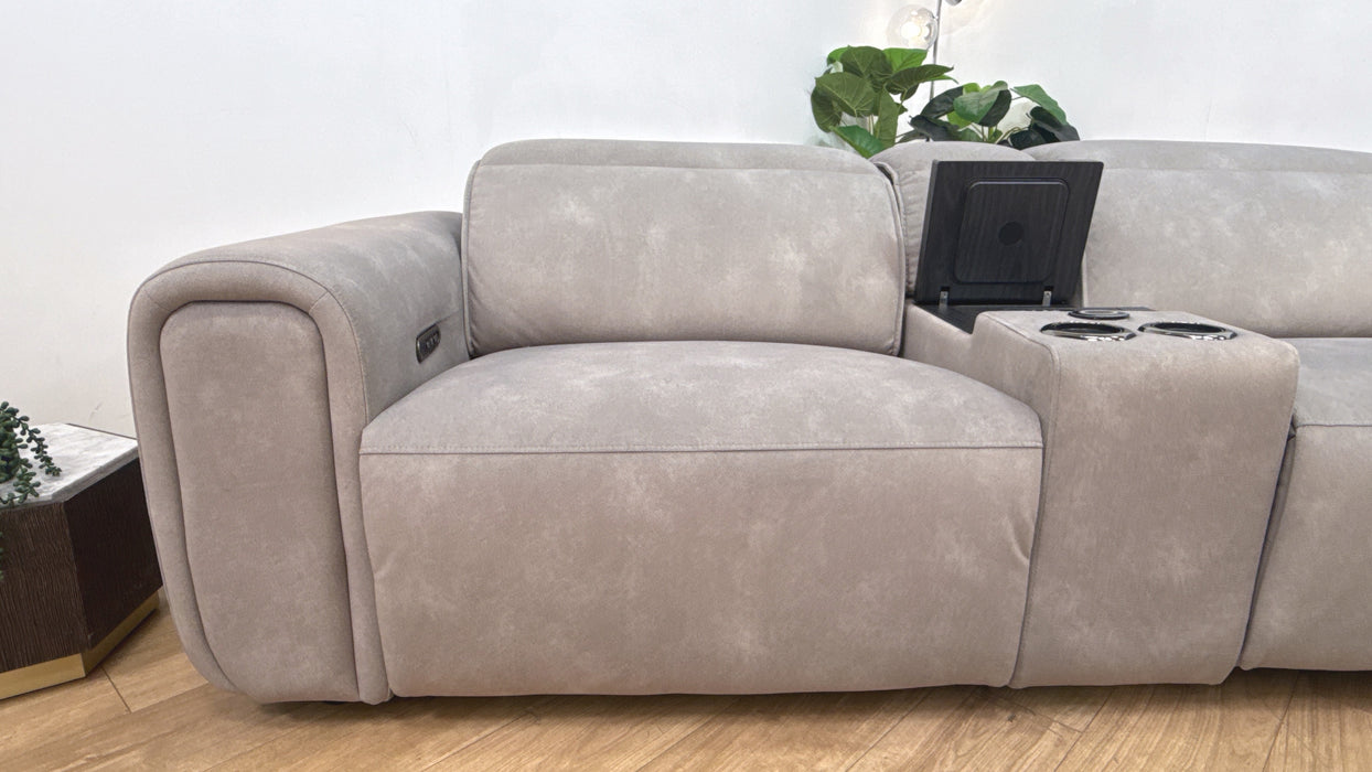Sofology Premiere Fabric 3 Seater Cinema Sofa Consoles Power Recliner/Headrest x 3 in Lifestyle Flecked Stone
