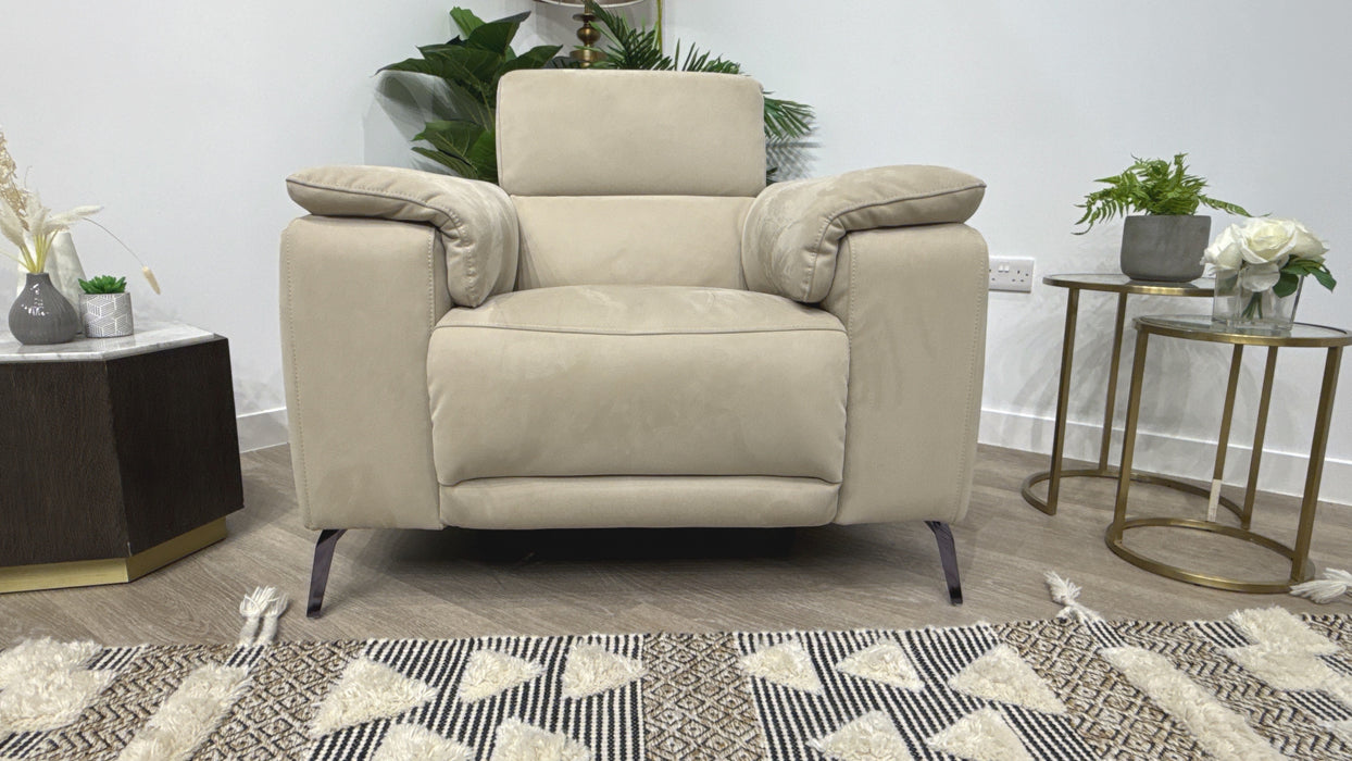 Sofology Fratelli Fabric Power Recliner + Power Headrest in Nubuck Feel Stone