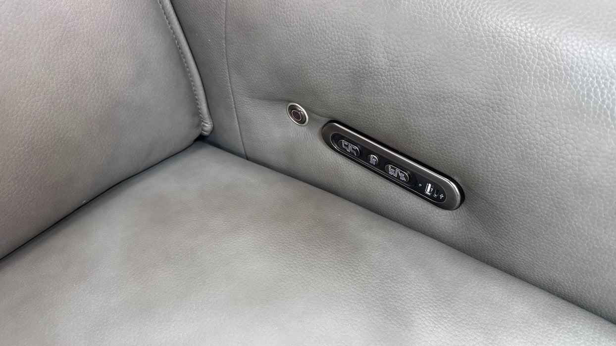 Sofology Premiere Leather 2.5 Seater Smart Console Power Recliner/Headrest Heated Seats in Trusty Embossed Grey