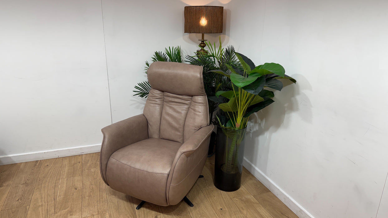 Sofology Heston Leather Chair Power Recliner in Relaxed Soft Leather Stone