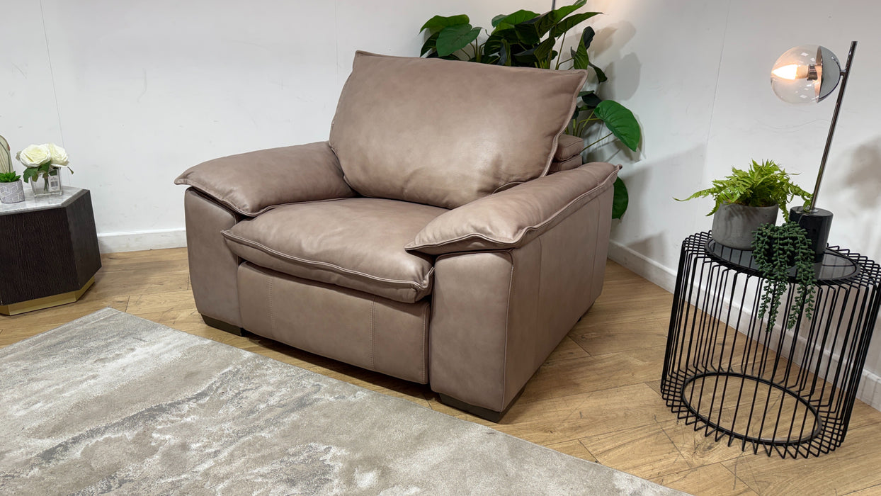 Sofology Embrace Leather Chair Power Recliner/Headrest in Relaxed Soft Stone
