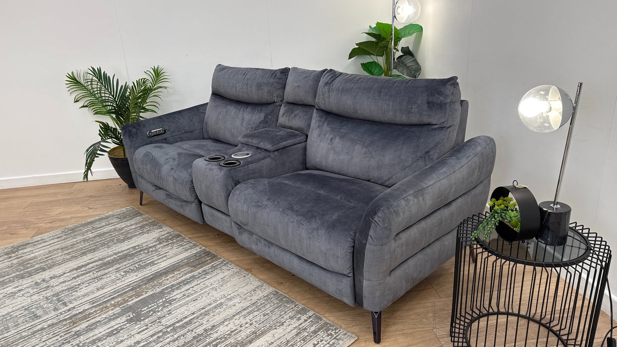 Sofology Renato Fabric 2.5 Seater Console Power Recliner Speakers in Heritage Velvet Granite