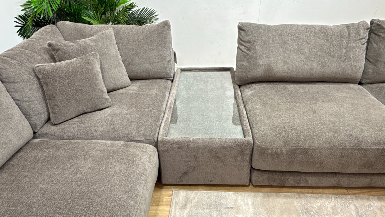 Sofology Amalfi Fabric Chaise 1 Corner Console 3 in Cosy Chenille Mole