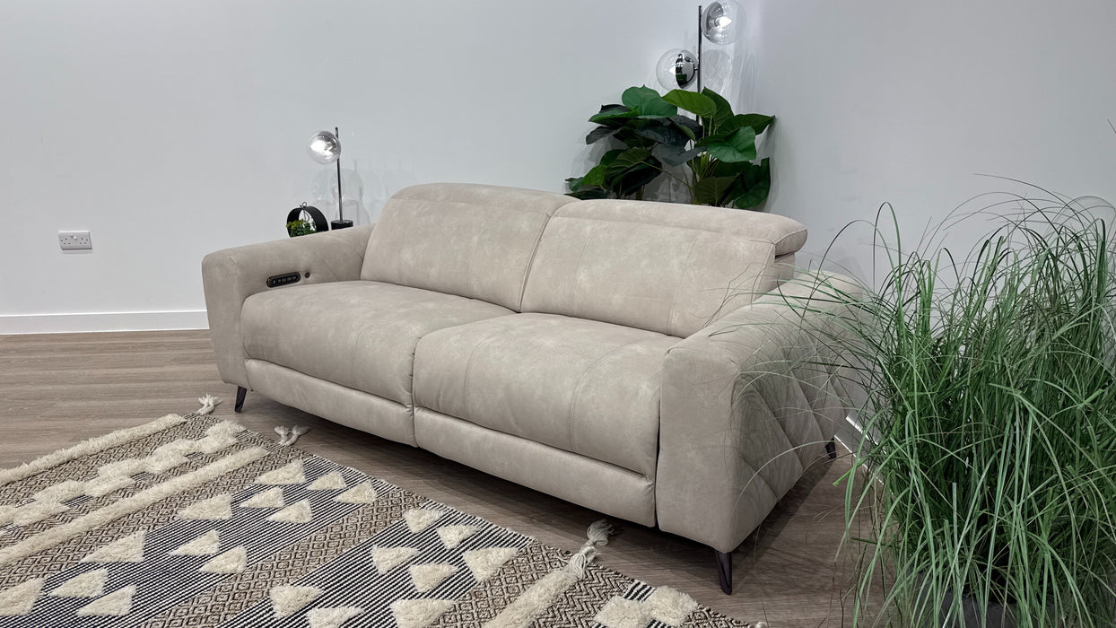 Sofology Allure Fabric 2.5 Seater Power Recliner/Headrest Heated Seats Lumbar Support Speakers in Lifestyle Flecked Fabric Ivory