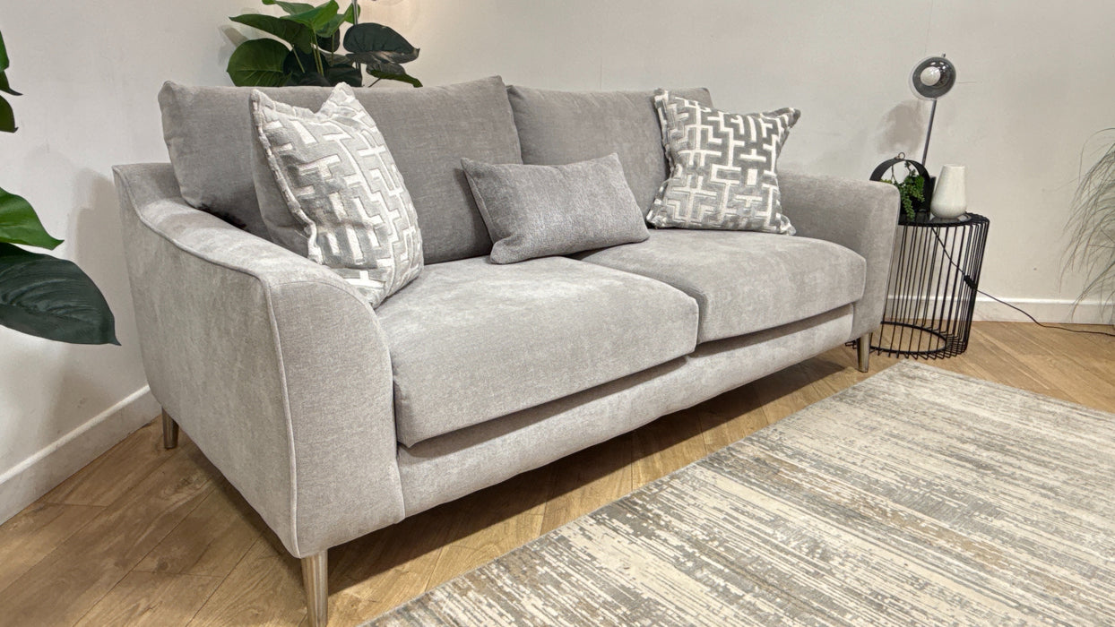 Sofology Mayfair Fabric 3 Seater Foam Seats in Soft Chenille Silver/Silver Mix
