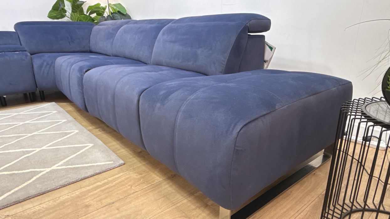 Sofology Marvella Fabric 3 Corner 3 Console Chaise Power Recliner/Headrest Heated Seats in Lifestyle Flecked Navy