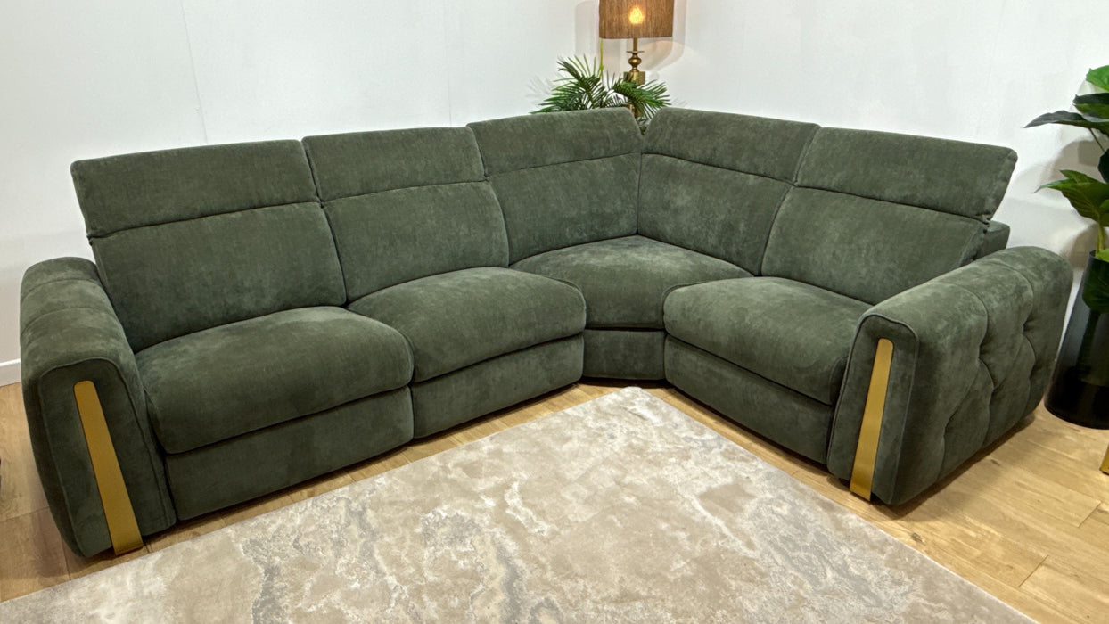 Sofology Kingsbridge Fabric 3 Corner 1.5 Power Recliner/Headrest Heated Seats in Relaxed Chenille Pine