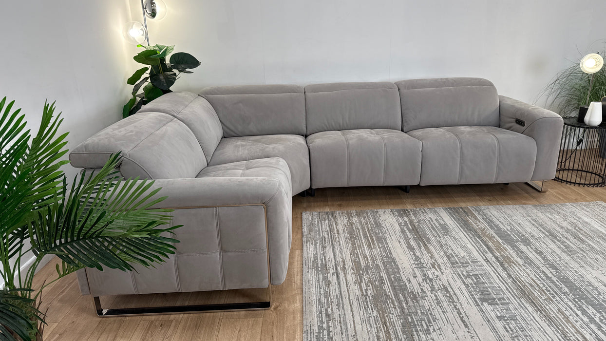 Sofology Marvella Fabric 1.5 Corner 3 Power Recliner/Headrest in Lifestyle Nubuck Feel Light Grey