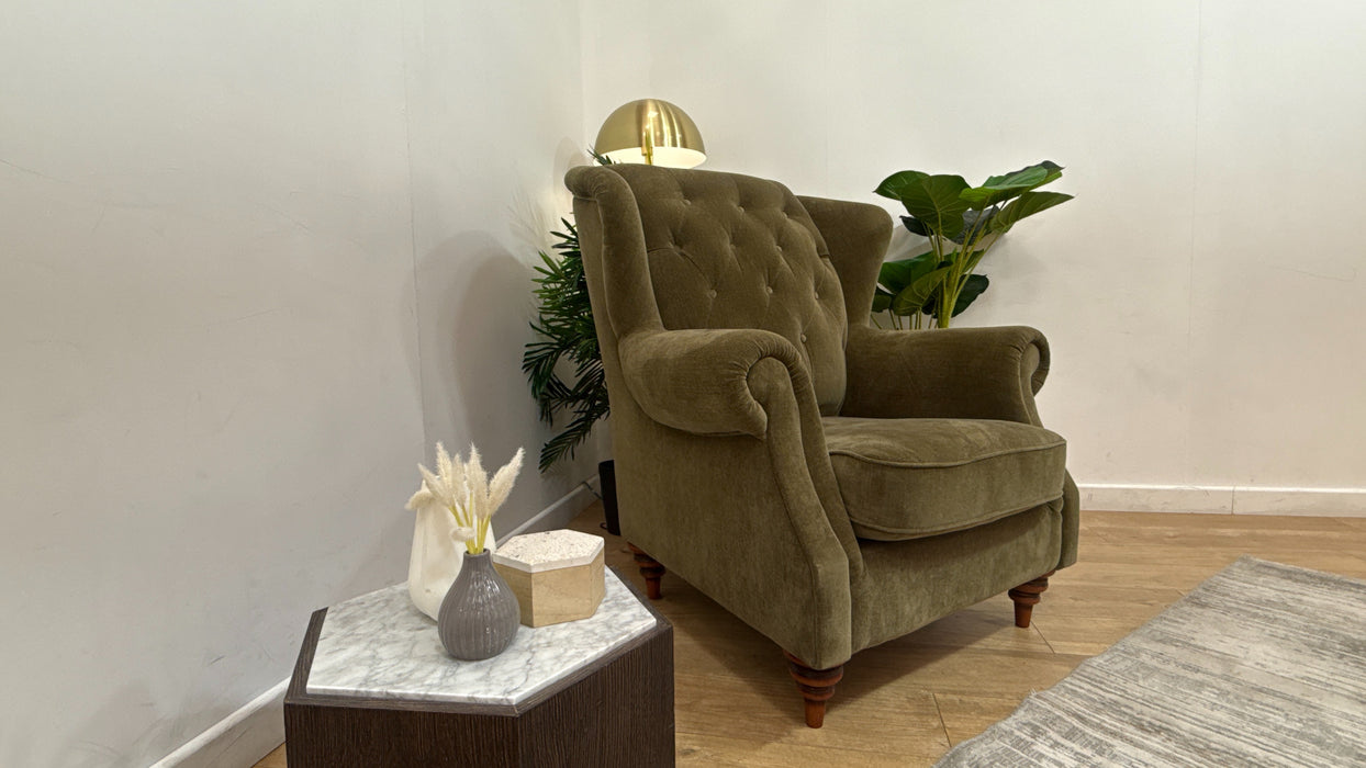 Sofology Darcy Fabric Accent Wing Chair without Studs in Relaxed Chenille Olive Green