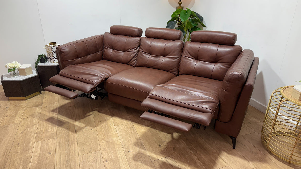 Sofology Muse Leather 3 Seater Power Recliner Supportive Headrest in Trusty Embossed Chestnut