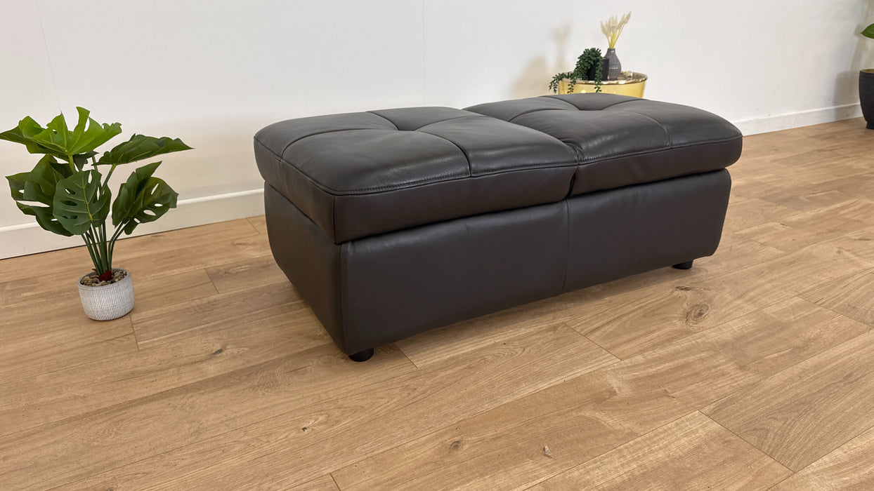 Broxton Storage Dual Footstool - Leather - Black coffee