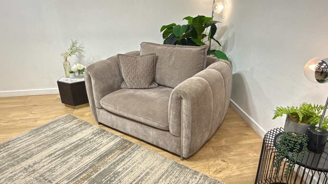Sofology Empress Fabric Loveseat Full Back Gold Trim in Relaxed Chenille Nutmeg