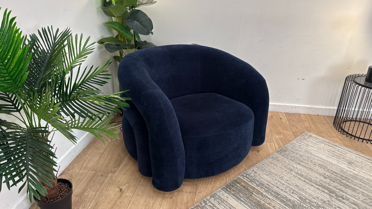 Sofology Dalston Fabric Swivel Chair in Soft Chenille Navy Limited Edition