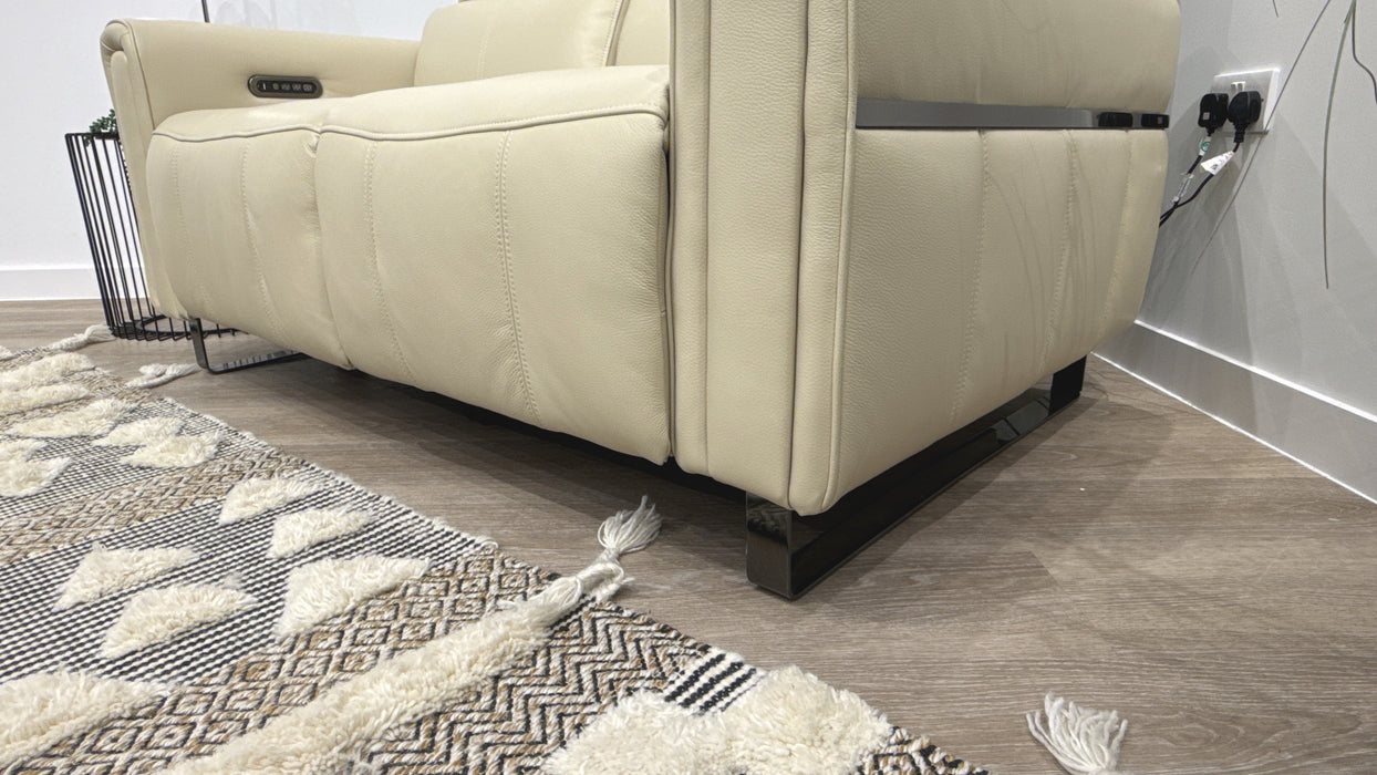 Sofology Ravello Leather 2 Seater Power Recliner/Headrest Lumbar Support in Trusty Embossed Bone China