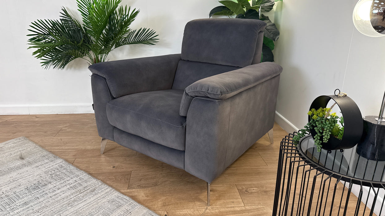 Sofology Illinois Fabric Chair Power Recliner/Headrest in Lifestyle Mottled Charcoal