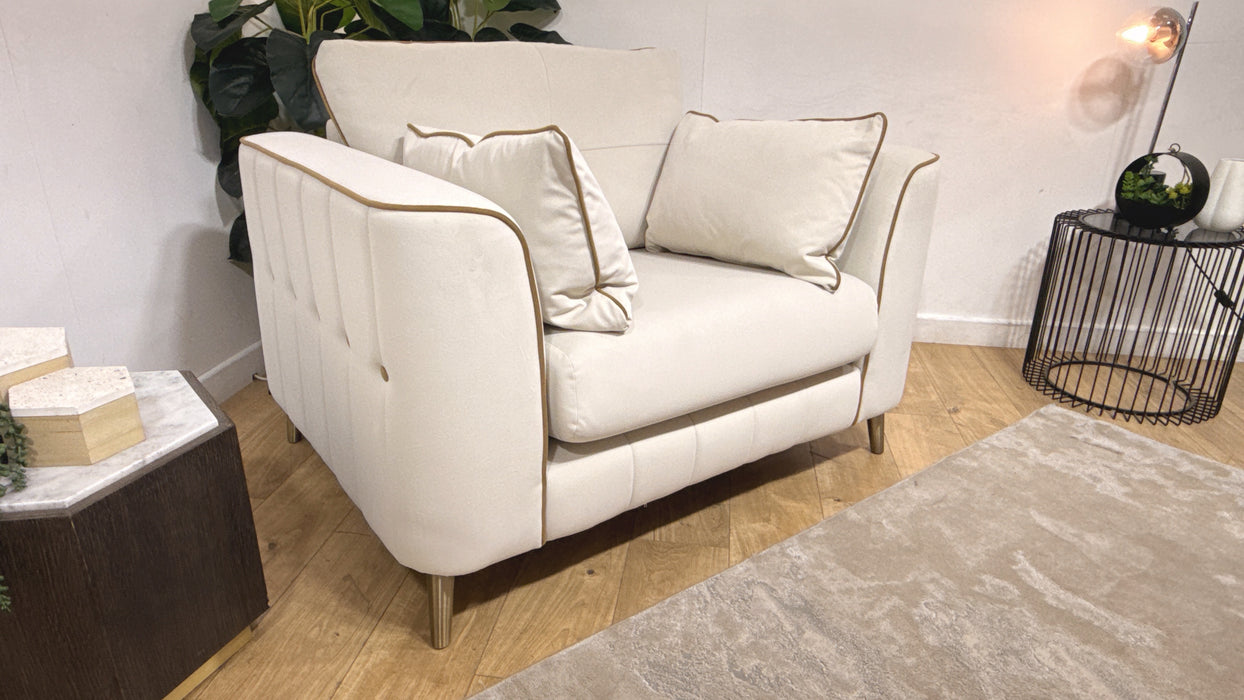 Sofology Remy Fabric Chair in Super Matt Velvet Ecru With Cream Contrast Piping