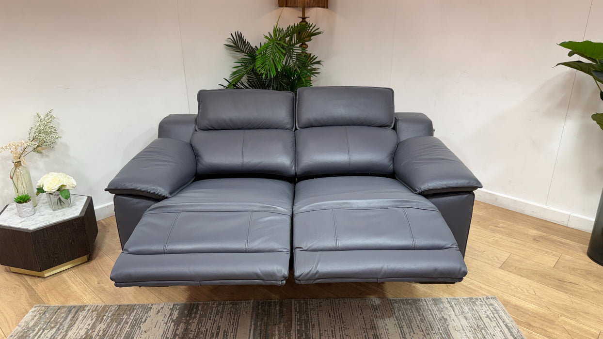 Sofology Benz Leather 2 Seater Power Recliner/Headrest Heated Seats in Trusty Sheen Lavender Grey