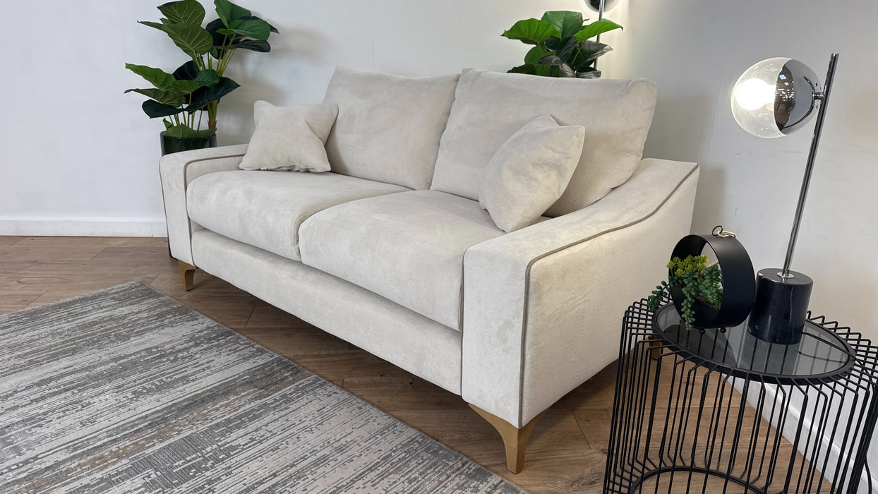 Sofology Wildwood Fabric 2 Seater in Soft Sherpa Natural Contrast Piping