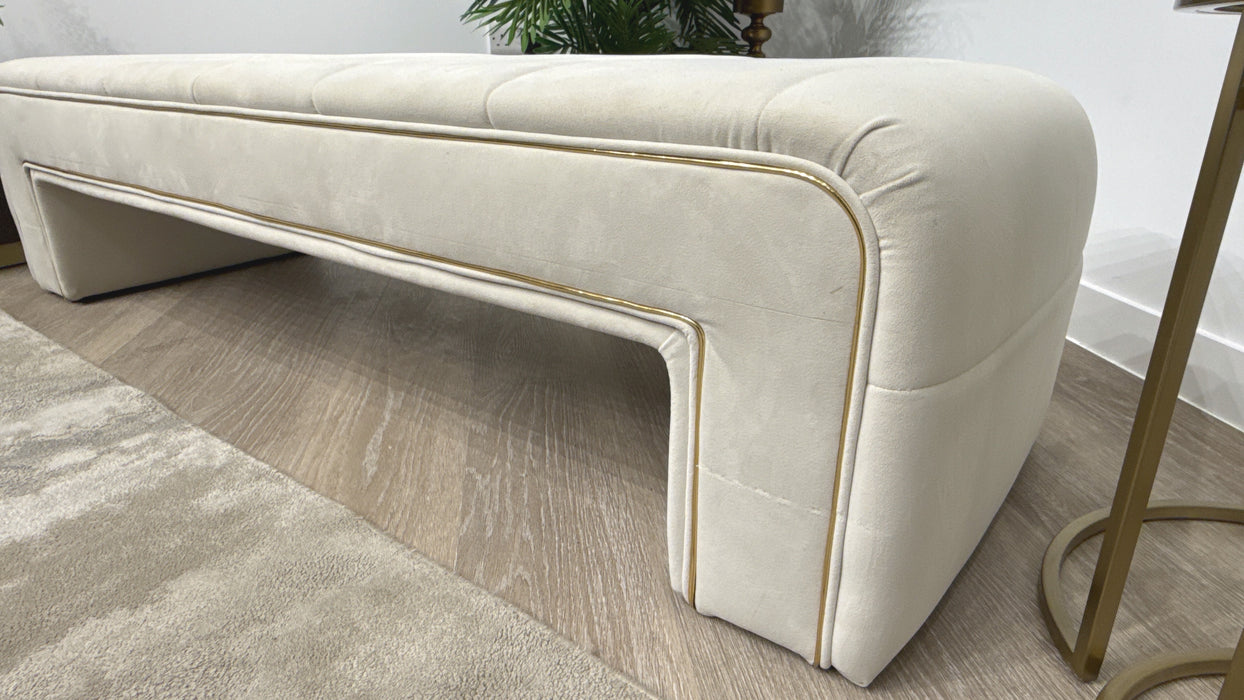 Sofology Oscar Large Bench Footstool in Super Matt Velvet Ecru