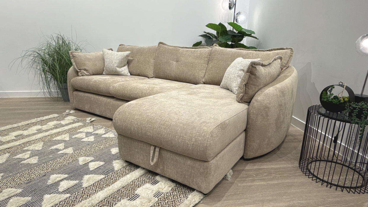 Sofology Portobello Fabric Chaise 3 Seater Foam Seats with Storage in Teddy Chenille Natural Mix