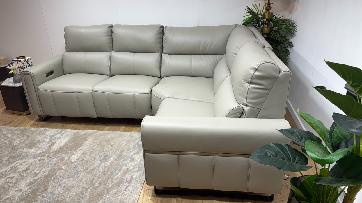 Sofology Ravello Leather 2 Corner 1 Power Recliner in Trusty Embossed Light Grey