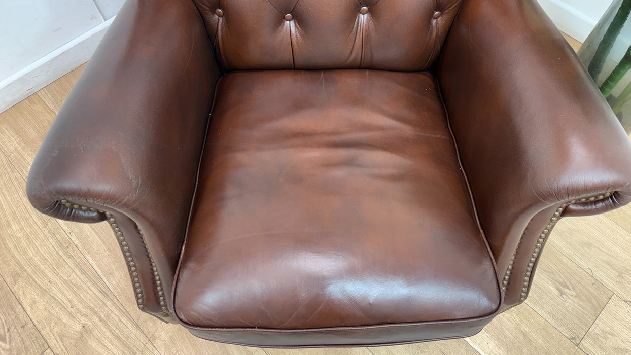 Sofology Darcy Leather Accent Wing Chair with Studs in Trusty Supersoft Sheen Chestnut