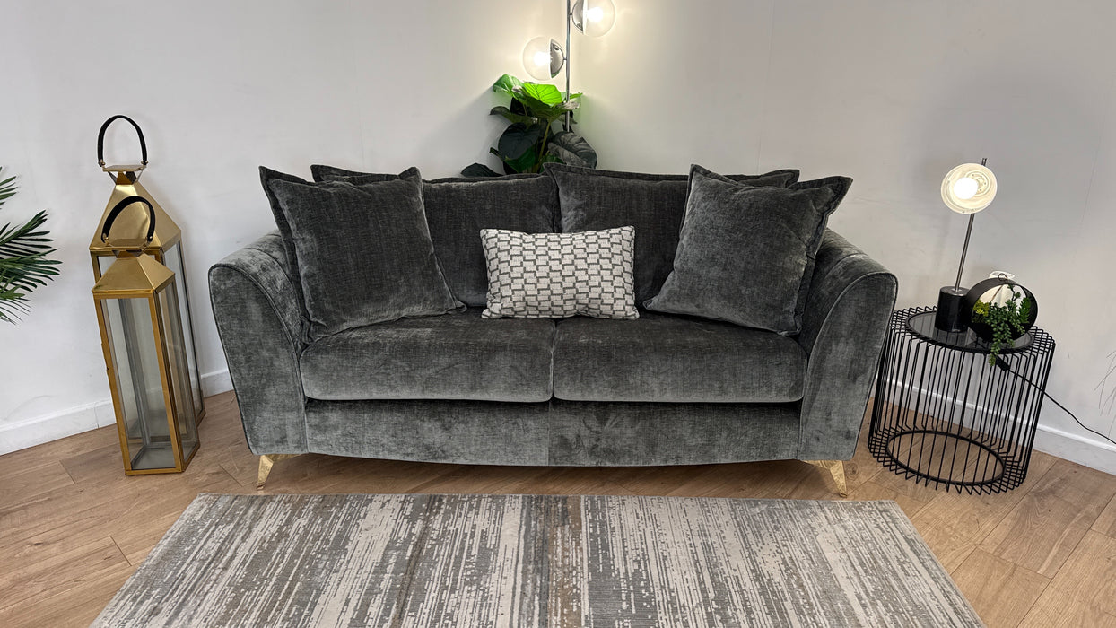 Sofology Luella Fabric 3 Seater Gold Buttons in Luxe Chenille Alpine Green Mix